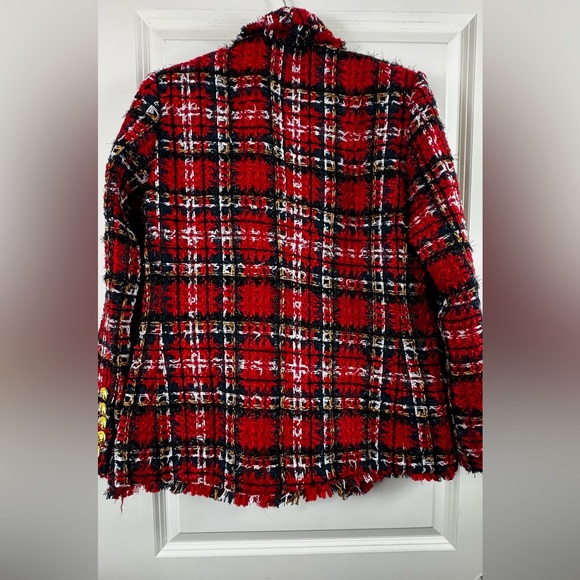 Red Tweed Plaid Blazer - Size M - Picture 4 of 6